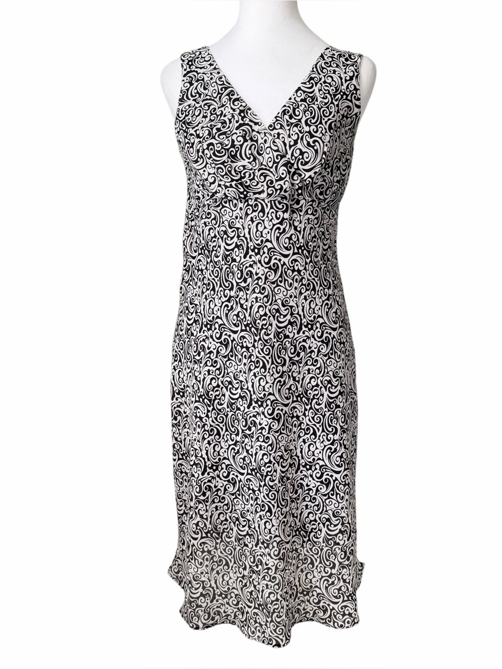 Studio Y Juniors 7/8 Black Off White Paisley Sleeveless V Neck Dress Y2K Party